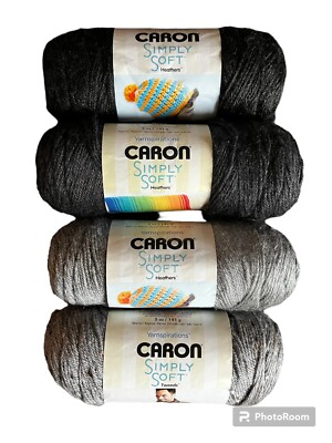 Lot Of 4 CARON Simply Soft Heathers & Tweeds Yarn 5oz/250yds ea.Charcoal & Gray!