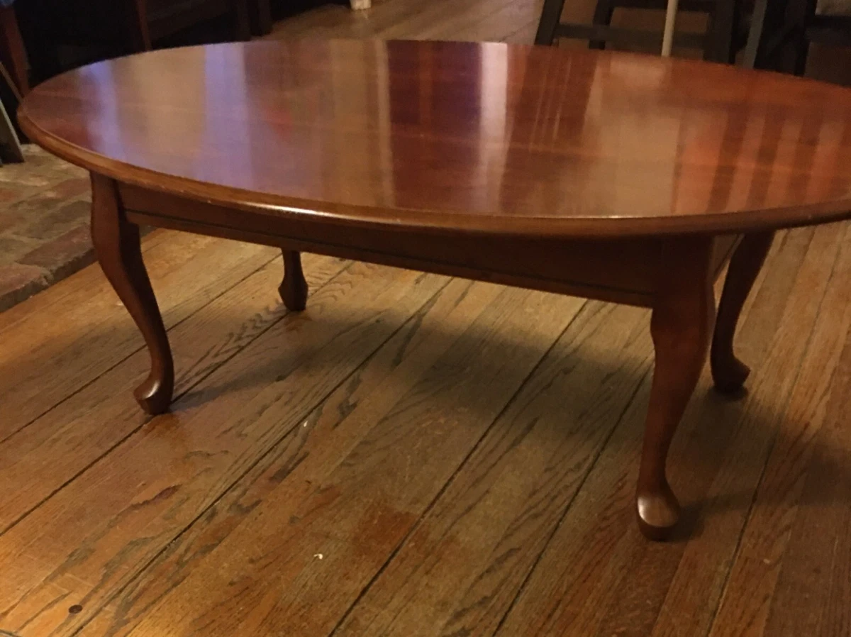 Antique Coffee Table Queen Anne Traditional Large Oval Cherry Wood  Furniture