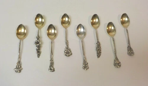 Set/8 Reed & Barton HARLEQUIN Assorted Sterling Silver Demitasse Spoons (#2)