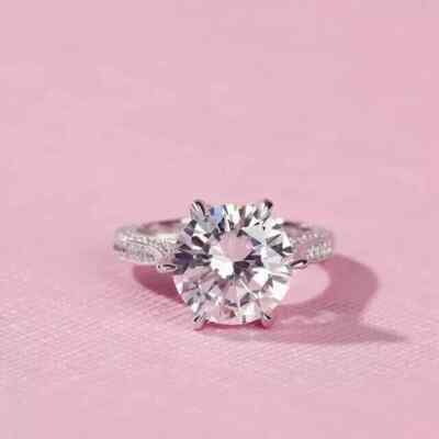 Real Moissanite 3.50Ct Round Cut Solitaire Engagement Ring 14K White Gold Plated