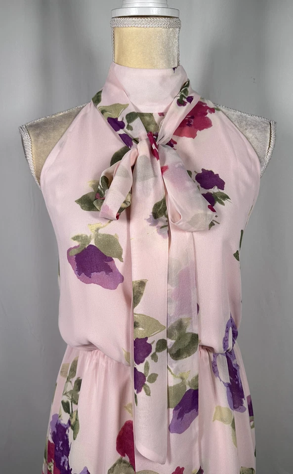 Ralph Lauren Black Label Dress Flare A- Line 6 Blouson Sleeveless Chiffon Pink - Image 3 of 4