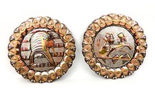 Vintage Egyptian Metal Wall Plates Engraved Silver Copper King Tut & Hunter (2)