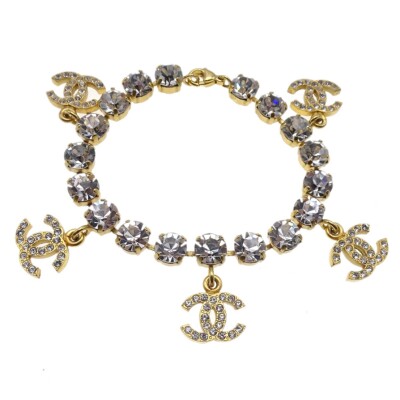 Chanel Rhinestone Gold Chain Bracelet 95A 99864