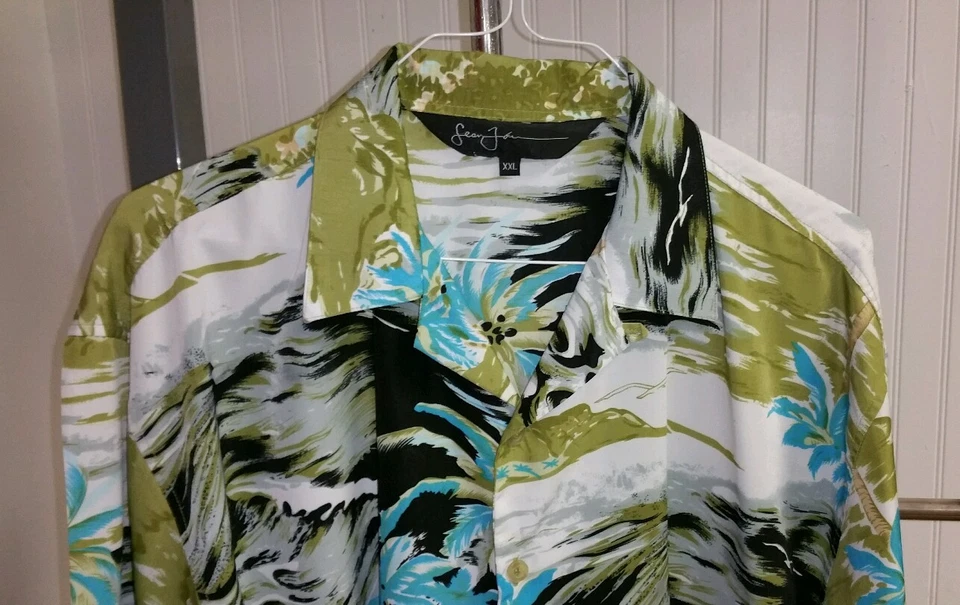 Camisa Hawaiana Para Hombre Sean John Waves Palmeras Multicolor Playa 100% Seda XXL Foto 3 de 4