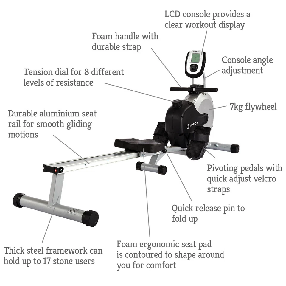 Rowing Machine 4kg Flywheel Foldable 8 Resistance Level Home Fitness MARCY RM413 - Image 3 of 4