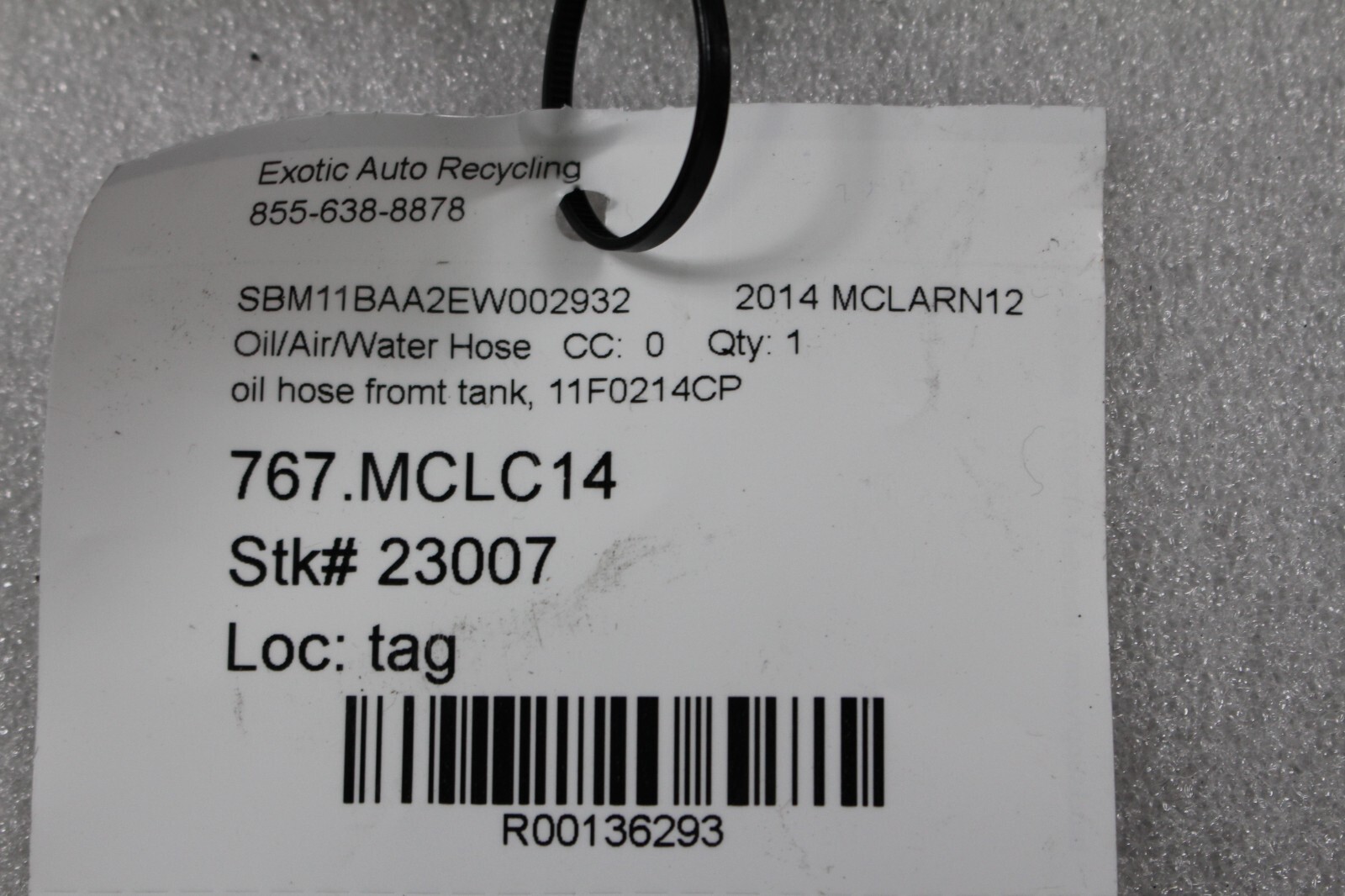 Mclaren MP4-12C, Braided Oil Line, Used, P/N 11F0214CP.03