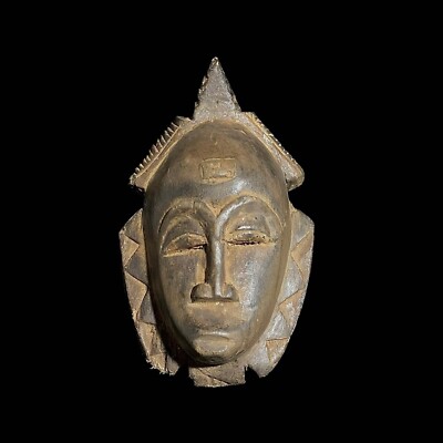 African Baule Authentic Tribal Art Primitive Face Carved Mask Collectible-7640