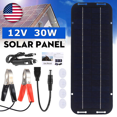 30W Solar Panel Kit 12V Trickle Charger Battery Charger Maintainer Car RV Boat