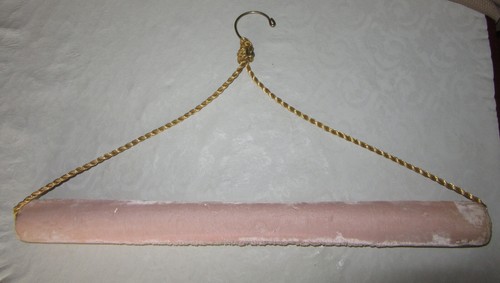 FABRIC COVERED ROLLED HANGER W/GOLD CORD, USED FOR HANGING FURS - Picture 2 of 2