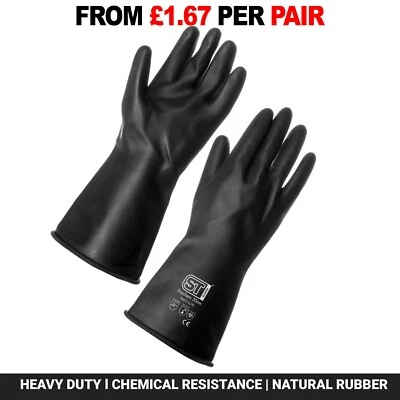 SUPERTOUCH Heavy Duty Black Natural Rubber Latex Gloves Household Industrial Flock Washing