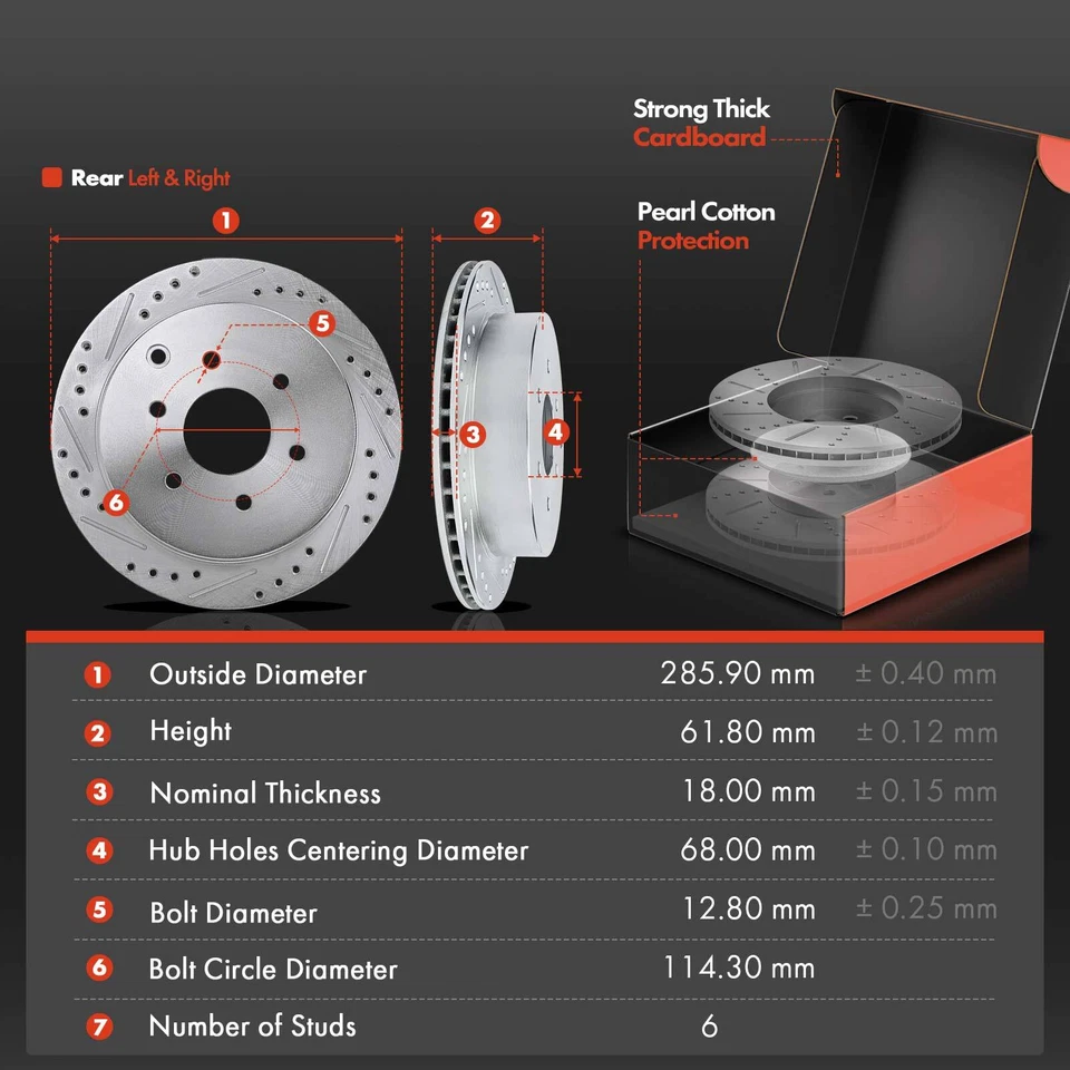 Rotor dianteiro e traseiro perfurado e pastilha de freio de cerâmica para Nissan Frontier Xterra Suzuki - Imagem 3 de 4