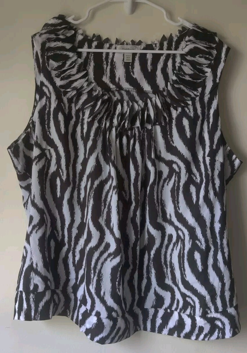 Dress Barn Woman Black & White Zebra Print Sleeveless Top Size 22/24 Lightweight