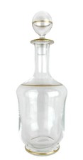 Gold Trimmed Clear Glass Liquor Decanter Round Ball Stopper Fluted Base 11.5"