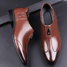 Mens British Round Toe Dress Block Heel Business Slip On Oxfords Wedding Shoes