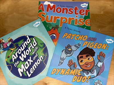 3x Twinkl Books Monster Surprise, Patcho & Pigeon, Around World With Max EYFS