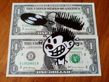 Dollar Art Street Art "Nervous Records Label" By Amorce on Real Dollar No Banksy
