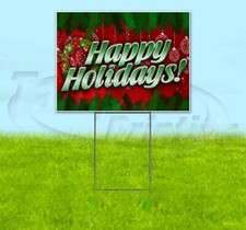 HAPPY HOLIDAYS 18x24 Yard Sign Corrugated Plastic Bandit Lawn USA CHRISTMAS