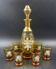 Set Liquore Vodka Alcolici Caraffa Bottiglia 6 bicchieri Vetro Murano anni 70
