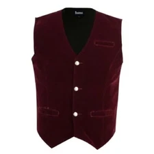 Mens Red Velvet Vest Waistcoat Gothic Steampunk Victorian Wedding Prom Vest