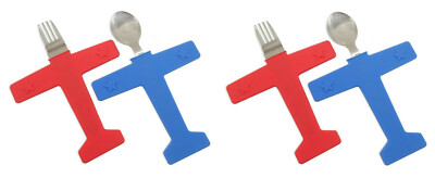 Kids Airplane Fork/Spoon Set Stainless Steel Food Grade Silicone 2 PACK