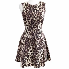 KAREN MILLEN Sz 6 Leopard Print Fit & Flare Sleeveless Stretch Midi Dress