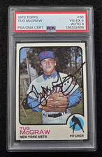 1973 TUG MCGRAW Signed Topps Card-PHILLIES-NEW YORK METS-PSA 9 Auto