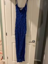 Women's Blue Sequin Dress with Slit