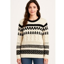 American Eagle Chunky Knit Sweater Small Fair Isle Cable Knit Wool Blend