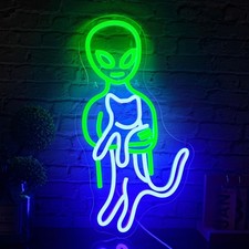 Letrero de neón LED para gato extraterrestre área 51 30"x12" arte de luz para hombre cueva