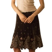 Vintage 1990's Elie Tahari Silk Velvet Embroidered Brown Multi 29" W