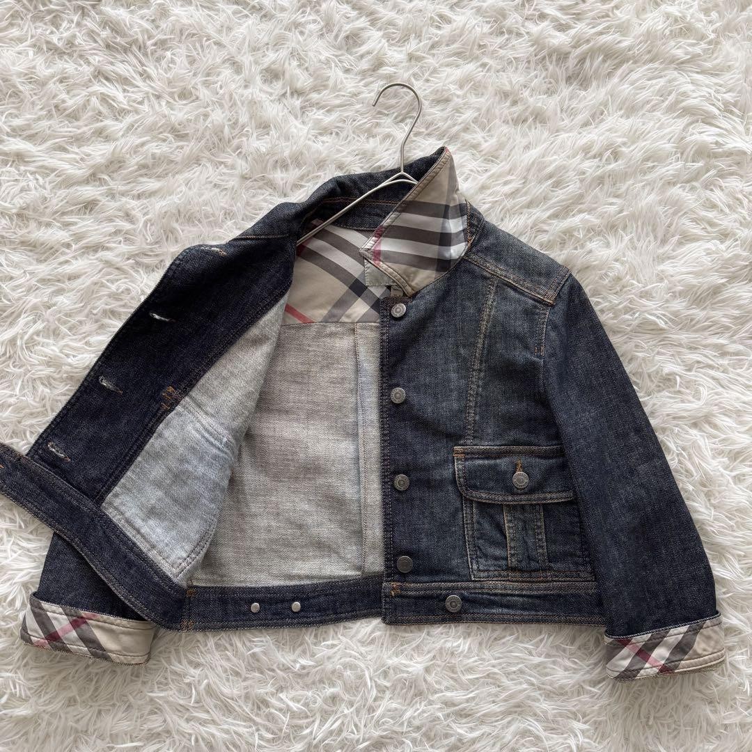 Burberry London Cropped Denim Jacket with Nova Check Size 36