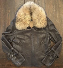 Marc New York Andrew Marc Leather JacketFur Collar Dark Brown Women's S