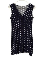 Gap Women’s Size Small Button Front Dress Navy Blue White Polka Dots Flutter Slv