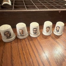 Lot of 5 White Porcelain President Portrait Design Sewing Thimbles