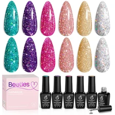 Beetles Glitter Gel Polish, 6 Pcs Pink Silver Platinum Gel Polish Kit Soak off U