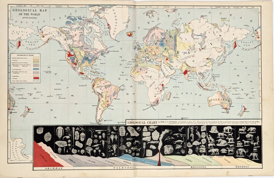 1887 Map WORLD GEOLOGICAL Chart ORIGINAL ANTIQUE (17x11) Appleton - Image 2 of 3