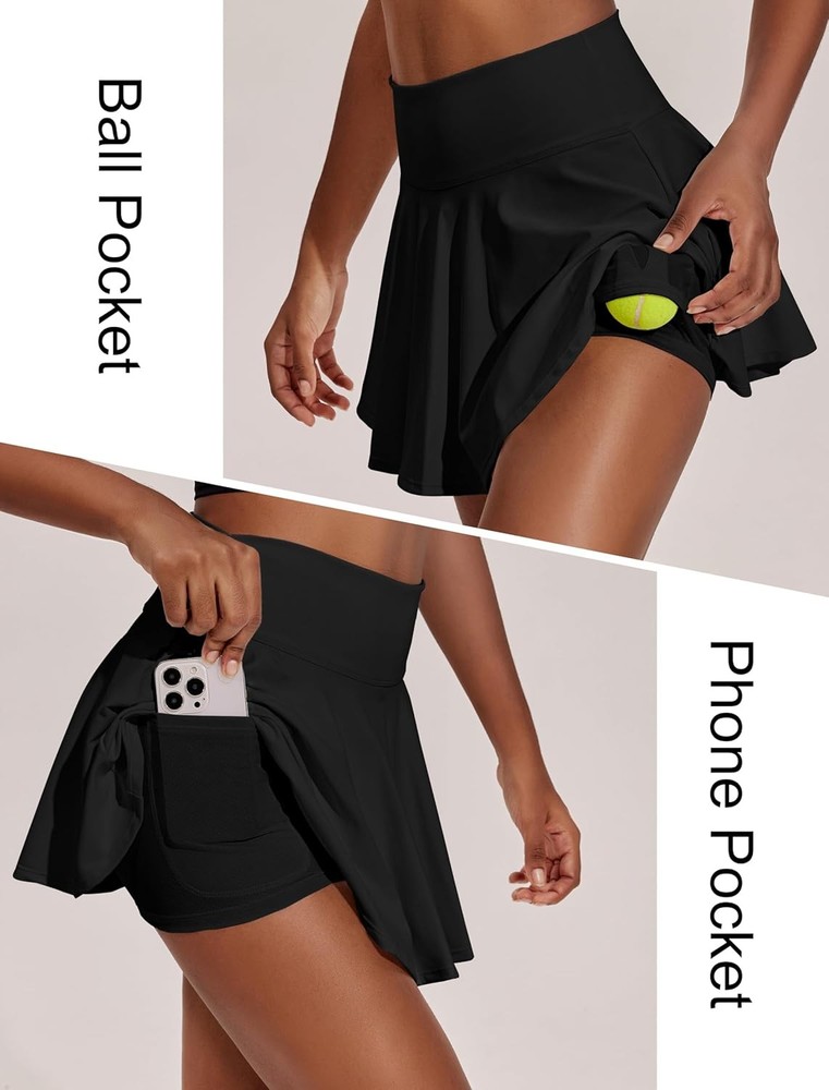 Womens Tennis Skirt Pleated Athletic Skirts with Pockets Shorts High Waisted Gol