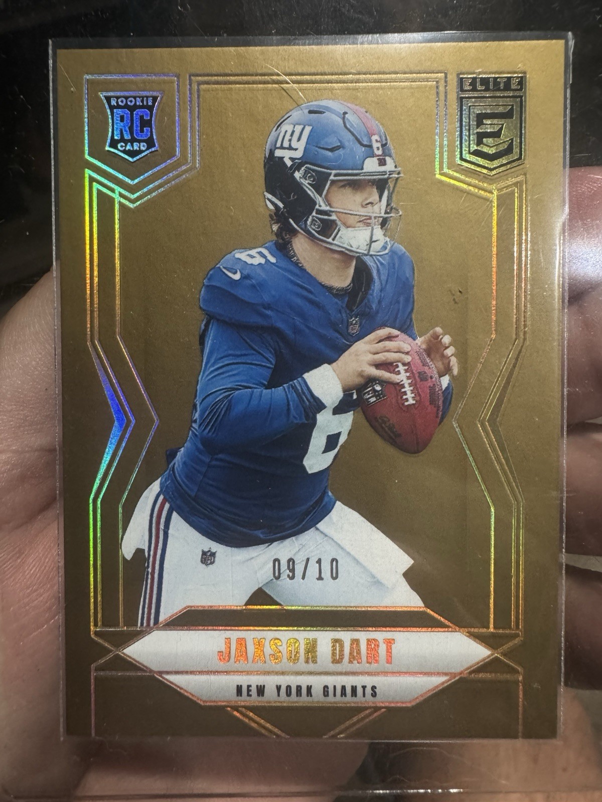 New York Giants 2025 Donruss Elite Jaxson Dart Rookie GOLD 9/10 SSP #103