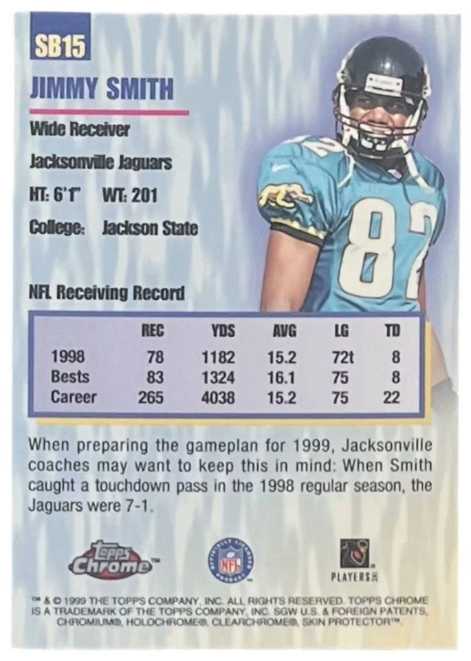 1999 Topps Chrome Season's Best #SB15 Jimmy Smith Jacksonville Jaguars - Image 2 of 2