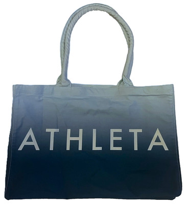 ATHLETA Teal Ombré Open Top Cotton Canvas Travel Tote Gym Bag Womens