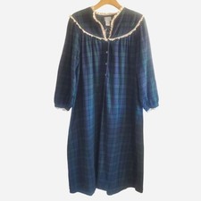 Lanz of SalzBurg Womens Plaid Tartan Nightgown Lace trim Size M Cottage prairie