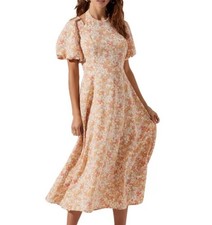 Astr The Label L  FLORAL PRINT CUTOUT SHOULDER MIDI DRESS IN TAUPE MULTI DITSY
