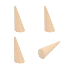 Wood Cone Ring Holder, 4 Pcs Finger Jewelry Display Stand, Wood Color 75x30mm 