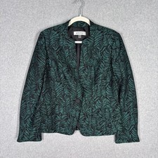 Kasper Jacquard Blazer Size 8 Emerald Forest Leaf Palm Print Old Money Classic