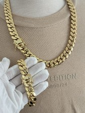 14k Real Gold Plated Handmade Miami Cuban Link Chain Bracelet Set,15mm, 18mm