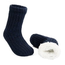 Men's Fluffy Slipper Socks Non Slip Winter Warm Cozy Fleece Lining 7-12 Navy