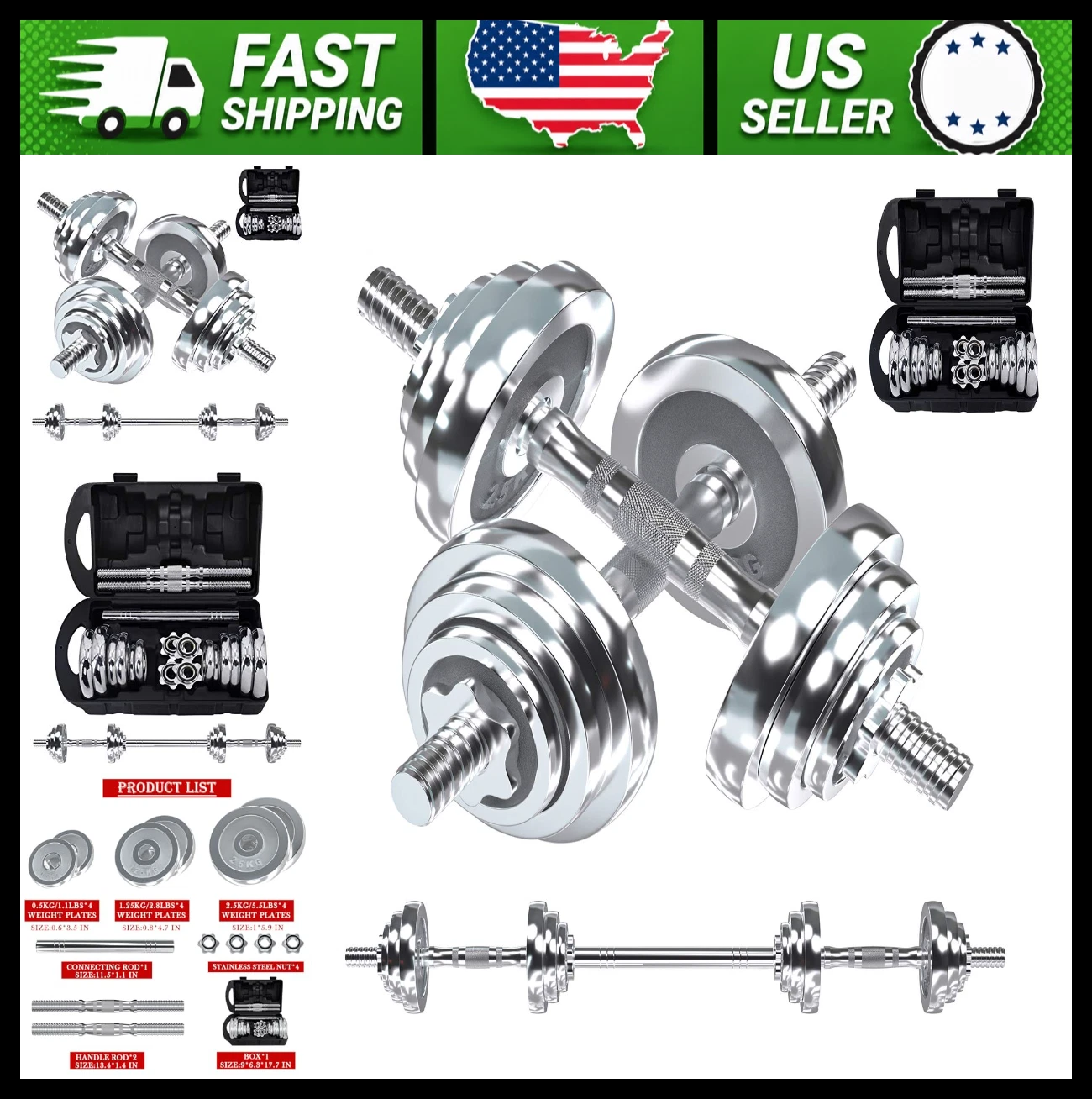 Adjustable Dumbbell Set with Barbell Connector, Home Gym Weights