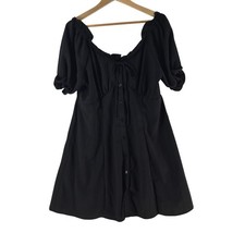 Boohoo Dress Womens 16 Black Square Neck Puff Sleeve Fit Flare 134178