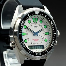 Vintage 80's Casio AQ-600W Ana-Digi Mod 307 Japan White 44mm Men Watch New Batt