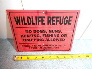 VINTAGE 8x6 in WILDLIFE REFUGE GEORGIA ADVERTISING SIGN ALUMINUM METAL  - 825 C